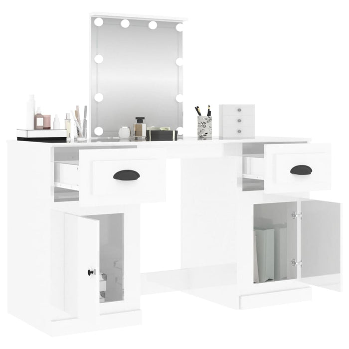 Masă de toaletă cu LED, alb extralucios, 130x50x132,5 cm WALTI