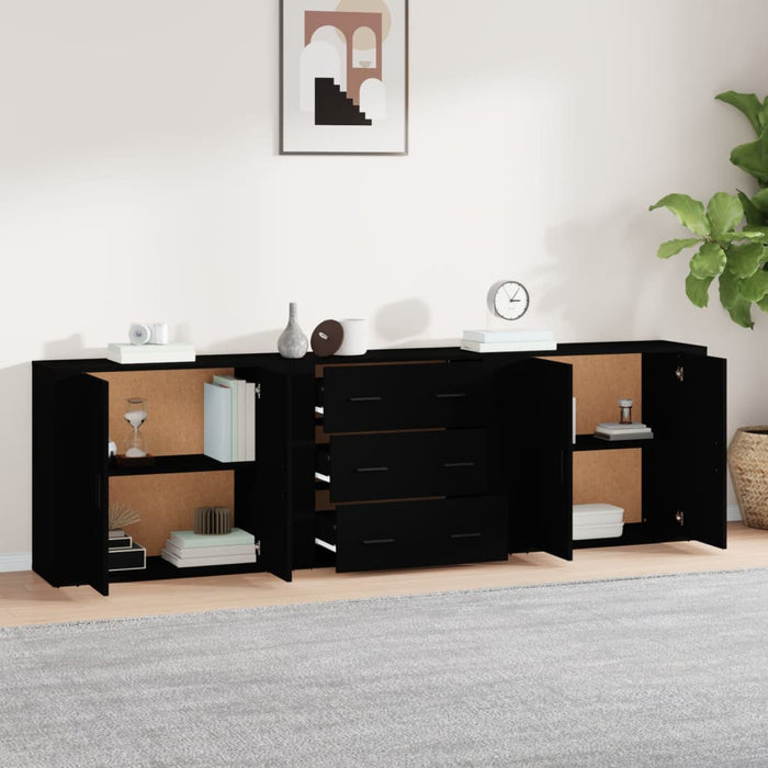Servante, 3 piese, negru, lemn prelucrat WALTI