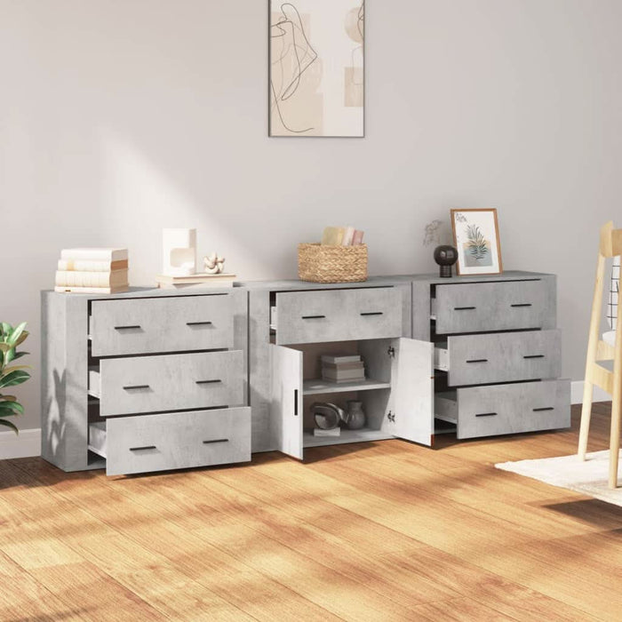 Servante, 3 piese, gri beton, lemn prelucrat - WALTI WALTI