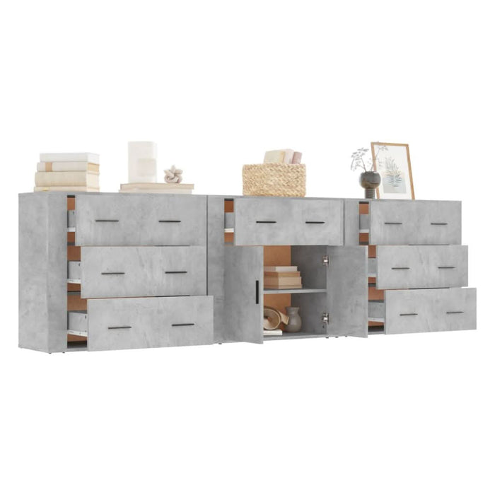 Servante, 3 piese, gri beton, lemn prelucrat - WALTI WALTI