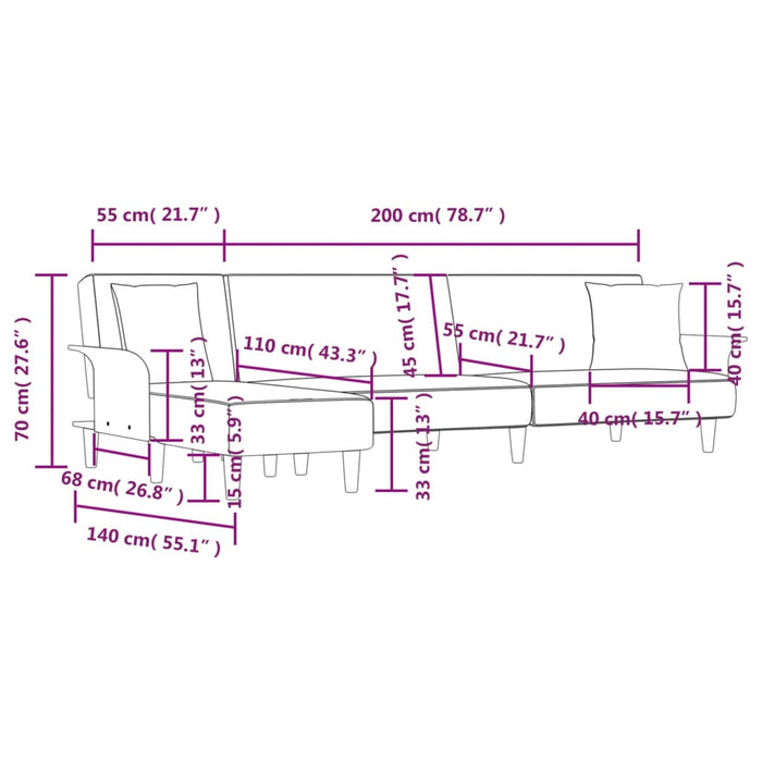 Canapea extensibilă în formă de L gri 279x140x70 cm catifea - WALTI WALTI