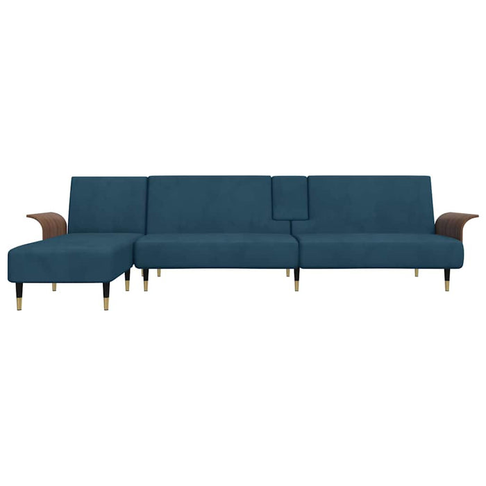 Canapea extensibilă în formă de L albastru 279x140x70cm catifea WALTI