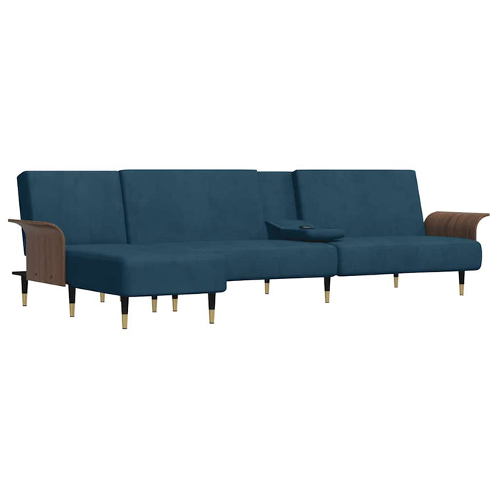 Canapea extensibilă în formă de L albastru 279x140x70cm catifea WALTI