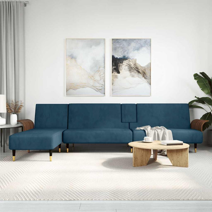 Canapea extensibilă în formă de L albastru 279x140x70cm catifea WALTI
