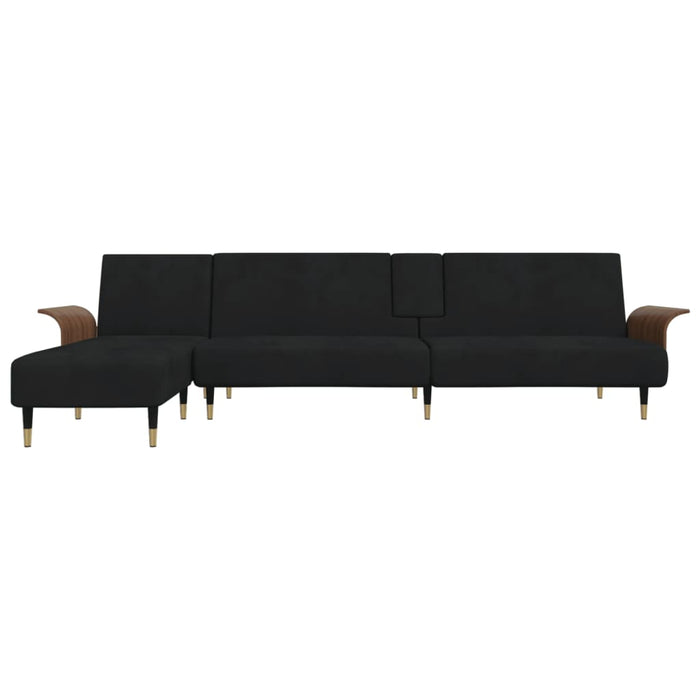 Canapea extensibilă în formă de L negru 279x140x70 cm catifea WALTI