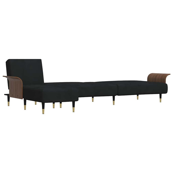 Canapea extensibilă în formă de L negru 279x140x70 cm catifea WALTI