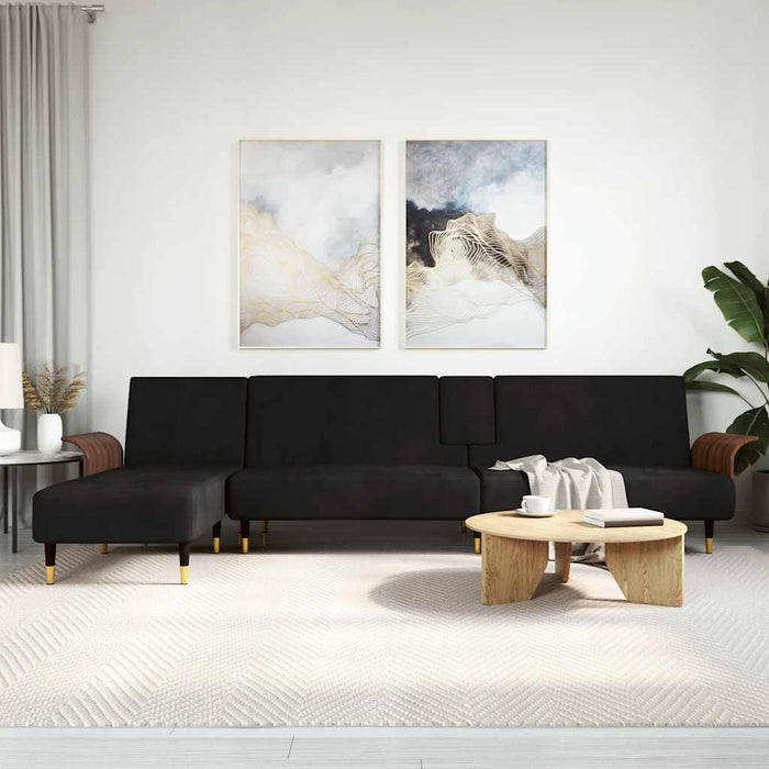 Canapea extensibilă în formă de L negru 279x140x70 cm catifea WALTI