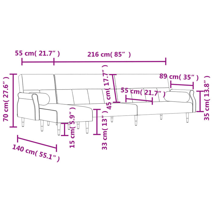 Canapea extensibilă în formă de L albastru 271x140x70cm catifea - WALTI WALTI