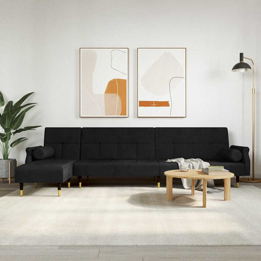 Canapea extensibilă în formă de L negru 271x140x70 cm catifea - WALTI WALTI