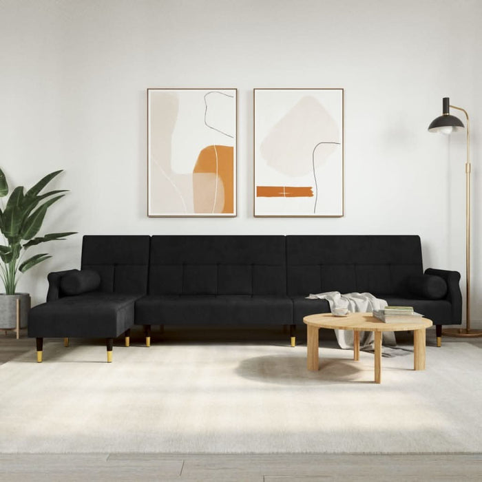 Canapea extensibilă în formă de L negru 271x140x70 cm catifea - WALTI WALTI