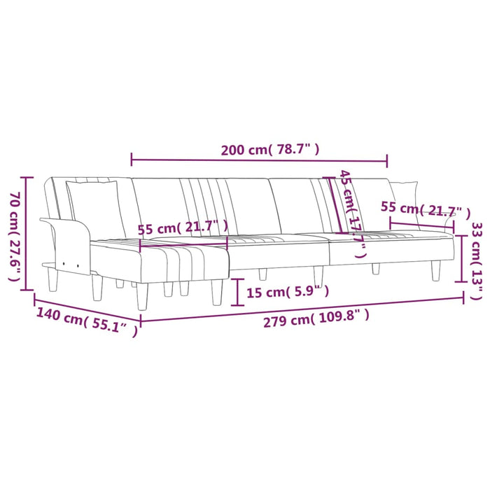 Canapea extensibilă în formă de L gri 279x140x70 cm catifea - WALTI WALTI