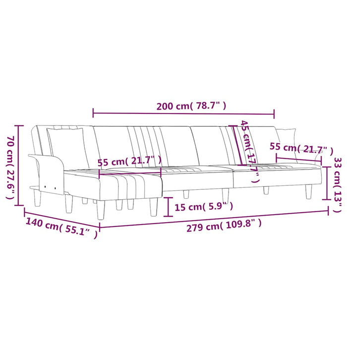 Canapea extensibilă în formă de L negru 279x140x70 cm textil WALTI