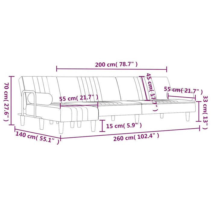 Canapea extensibilă formă de L albastru 260x140x70 cm catifea WALTI