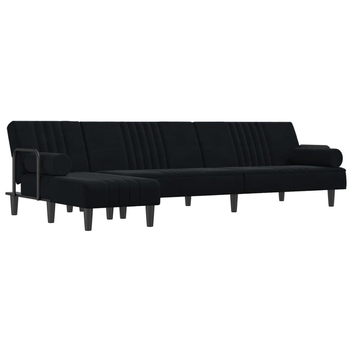 Canapea extensibilă în formă de L negru 260x140x70 cm catifea WALTI