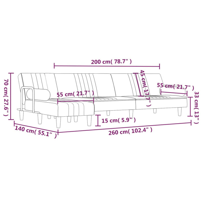 Canapea extensibilă în formă de L negru 260x140x70 cm catifea WALTI