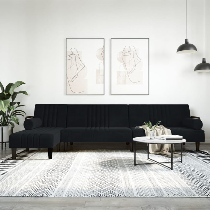 Canapea extensibilă în formă de L negru 260x140x70 cm catifea WALTI