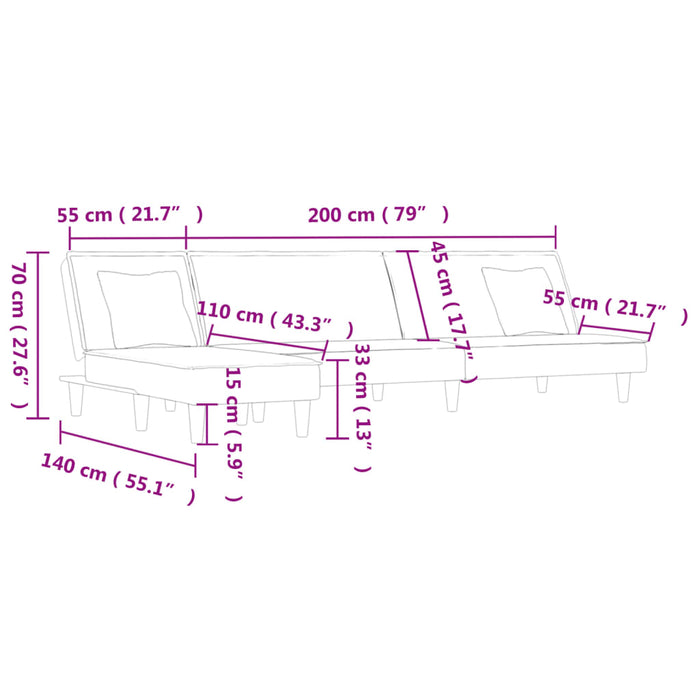 Canapea extensibilă în formă de L gri 255x140x70 cm textil WALTI