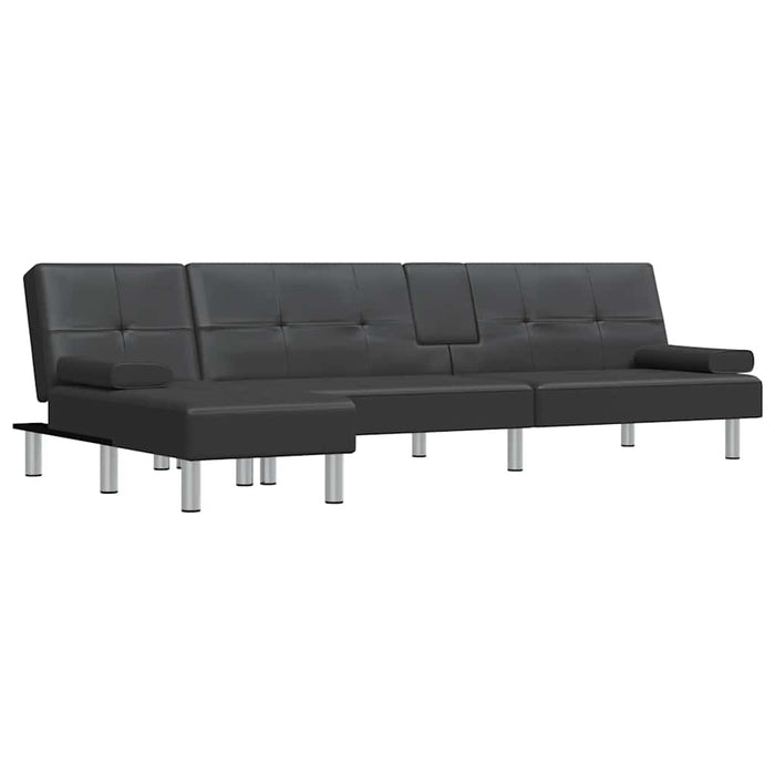 Canapea extensibilă în formă de L negru 255x140x70 cm piele eco WALTI