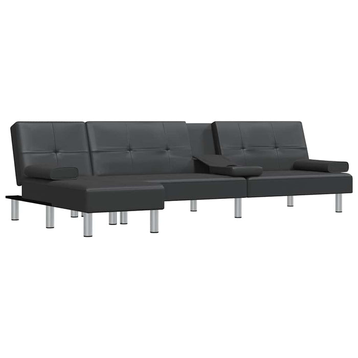 Canapea extensibilă în formă de L negru 255x140x70 cm piele eco WALTI