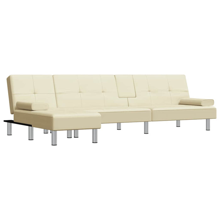 Canapea extensibilă în formă de L crem 255x140x70 cm piele eco WALTI