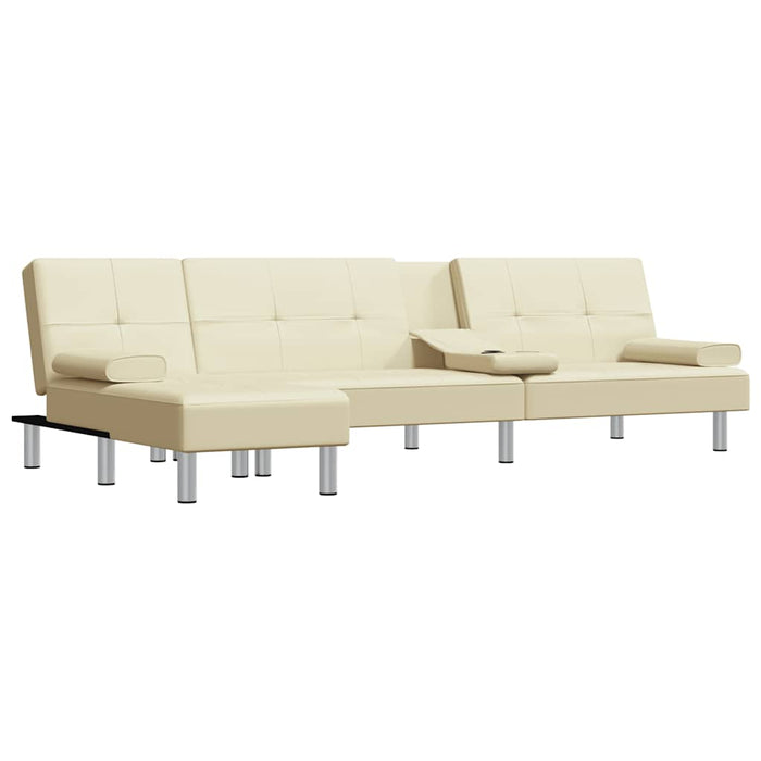 Canapea extensibilă în formă de L crem 255x140x70 cm piele eco WALTI