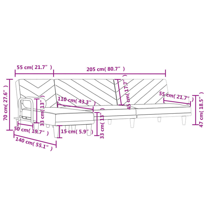 Canapea extensibilă în formă de L gri 260x140x70 cm textil WALTI