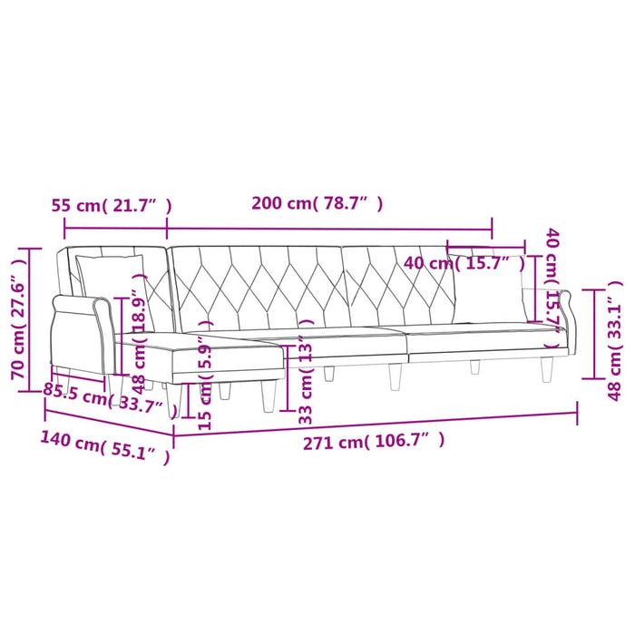 Canapea extensibilă în formă de L gri 271x140x70 cm catifea - WALTI WALTI