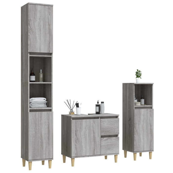 Set dulapuri de baie, 3 piese, gri sonoma, lemn prelucrat - WALTI WALTI