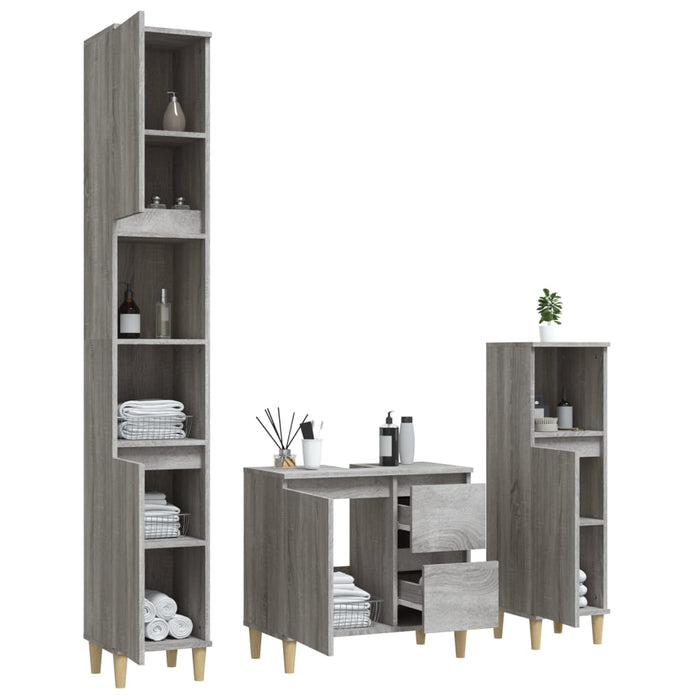 Set dulapuri de baie, 3 piese, gri sonoma, lemn prelucrat - WALTI WALTI