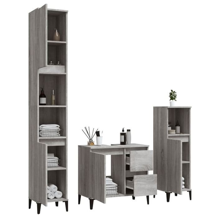 Set dulapuri de baie, 3 piese, gri sonoma, lemn prelucrat - WALTI WALTI