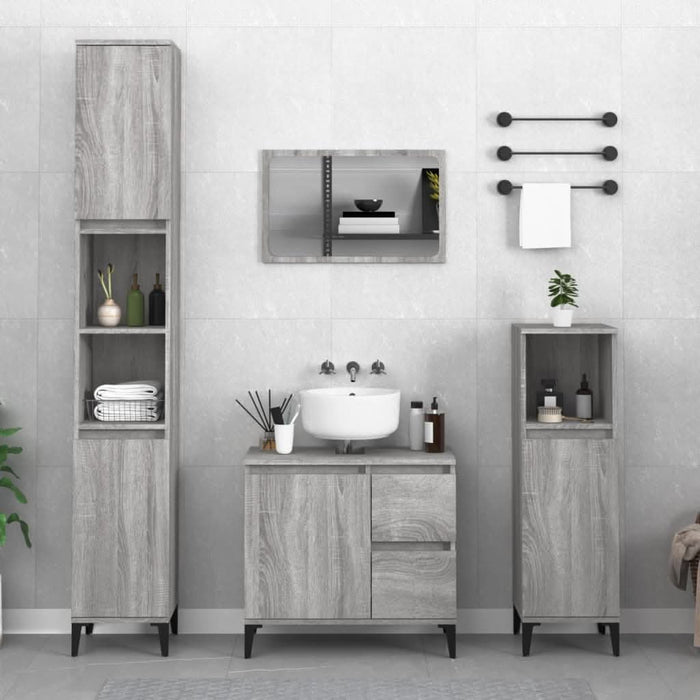 Set dulapuri de baie, 3 piese, gri sonoma, lemn prelucrat - WALTI WALTI