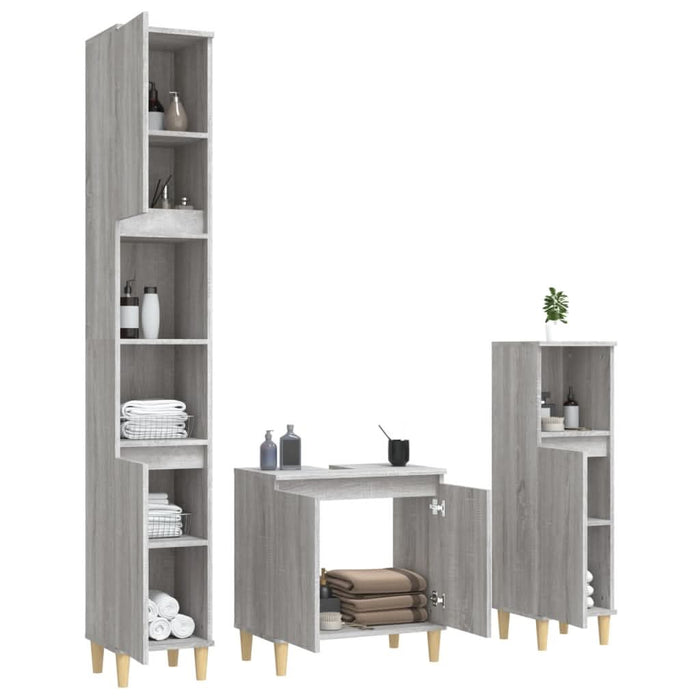 Set mobilier de baie, 3 piese, gri sonoma, lemn prelucrat - WALTI WALTI