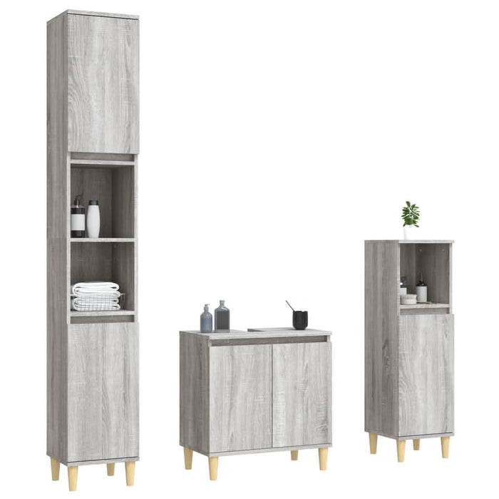 Set mobilier de baie, 3 piese, gri sonoma, lemn prelucrat - WALTI WALTI