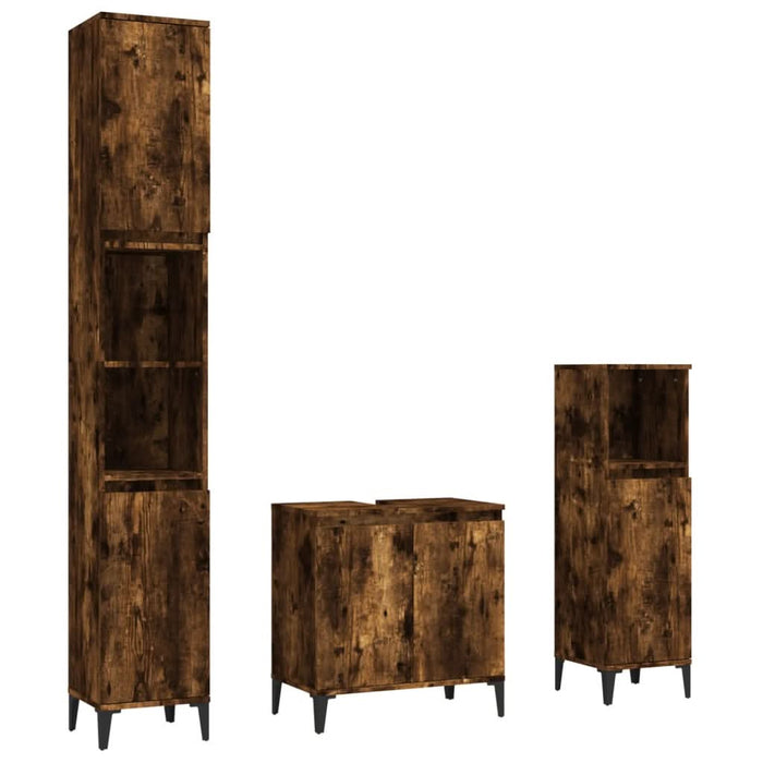 Set mobilier de baie, 3 piese, stejar fumuriu, lemn prelucrat - WALTI WALTI
