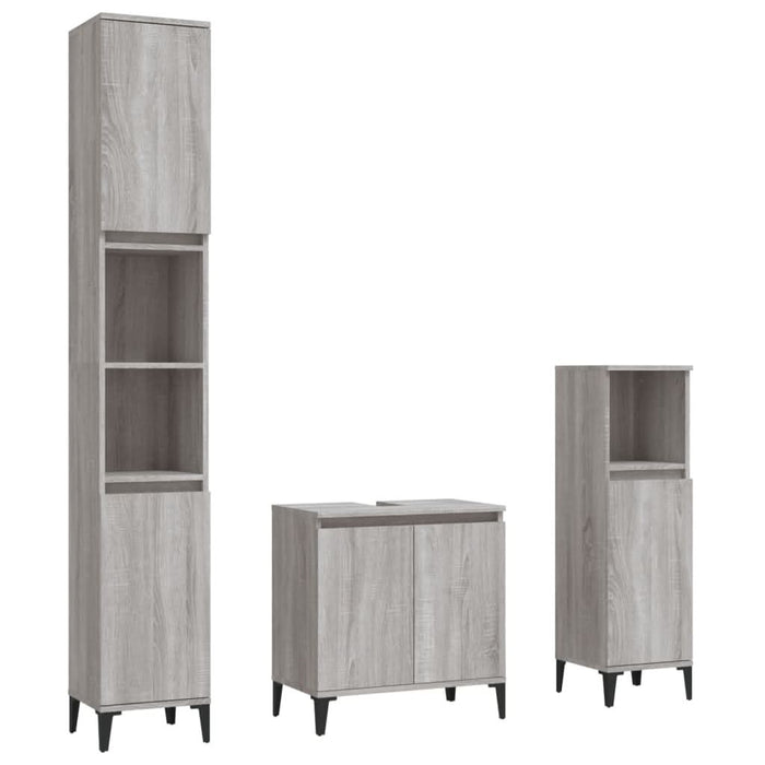 Set mobilier de baie, 3 piese, gri sonoma, lemn prelucrat - WALTI WALTI