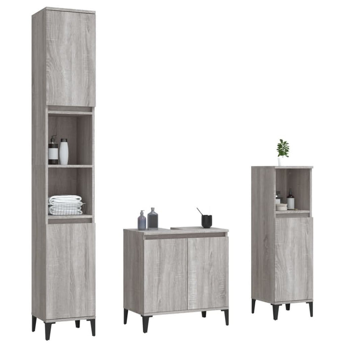 Set mobilier de baie, 3 piese, gri sonoma, lemn prelucrat - WALTI WALTI