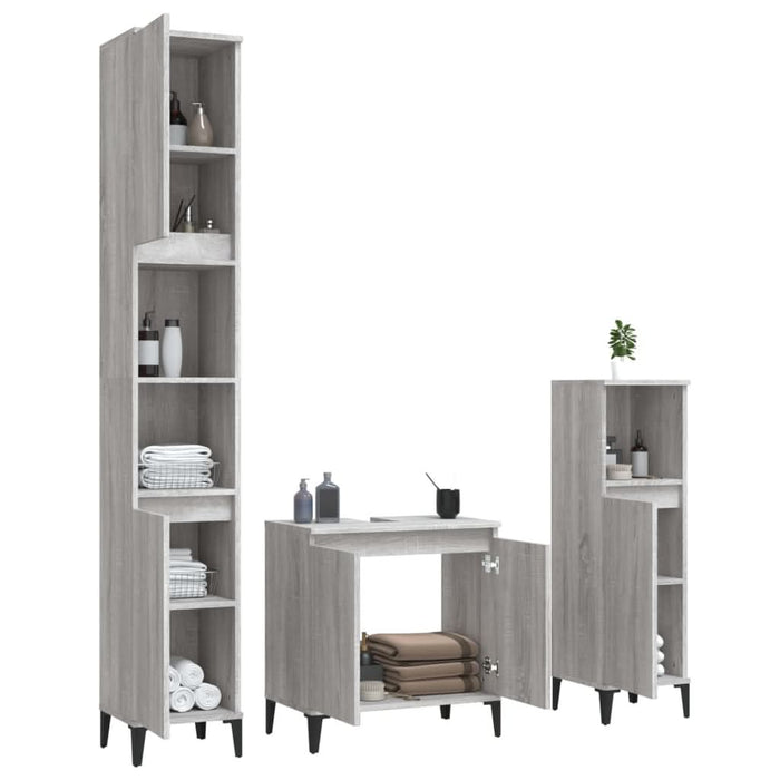 Set mobilier de baie, 3 piese, gri sonoma, lemn prelucrat - WALTI WALTI