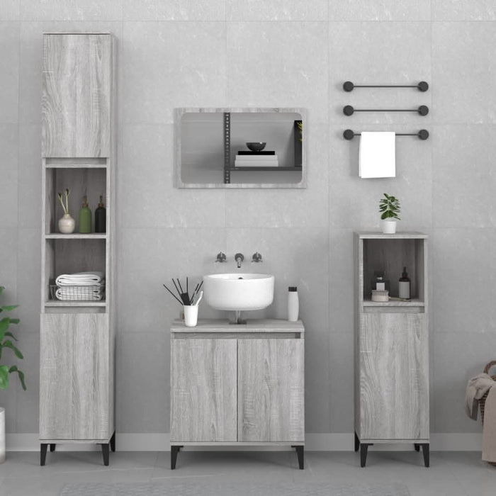 Set mobilier de baie, 3 piese, gri sonoma, lemn prelucrat - WALTI WALTI