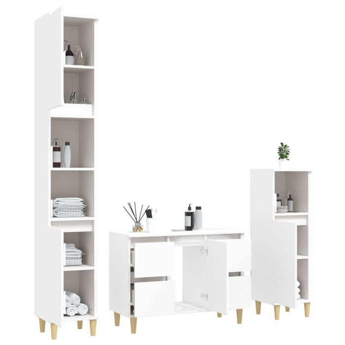 Set mobilier de baie, 3 piese, alb, lemn compozit - WALTI WALTI