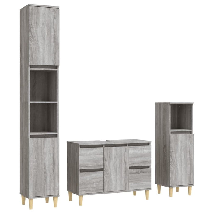 Set mobilier de baie, 3 piese, gri sonoma, lemn prelucrat - WALTI WALTI