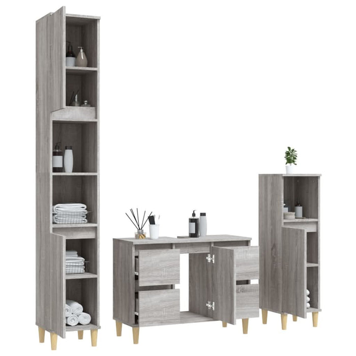 Set mobilier de baie, 3 piese, gri sonoma, lemn prelucrat - WALTI WALTI