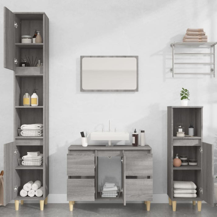 Set mobilier de baie, 3 piese, gri sonoma, lemn prelucrat - WALTI WALTI