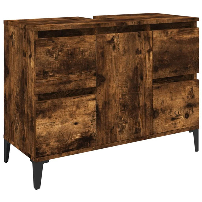 Set mobilier de baie, 3 piese, stejar fumuriu, lemn prelucrat - WALTI WALTI