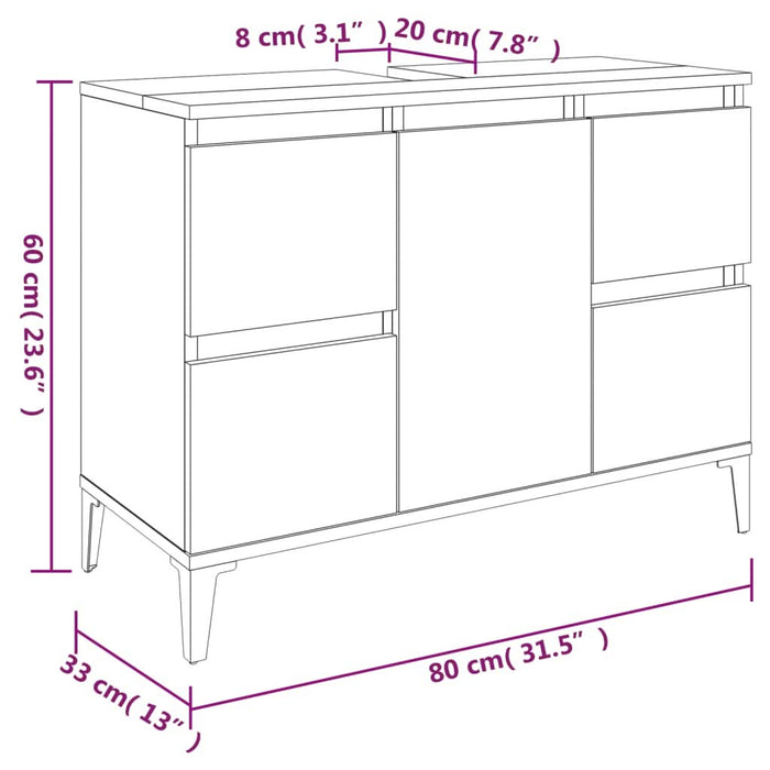 Set mobilier de baie, 3 piese, stejar fumuriu, lemn prelucrat - WALTI WALTI