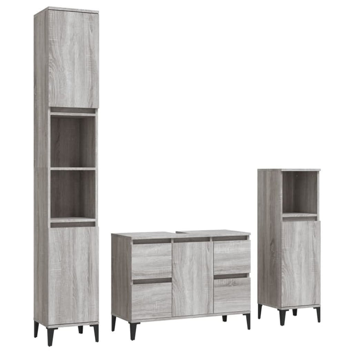 Set mobilier de baie, 3 piese, gri sonoma, lemn prelucrat - WALTI WALTI