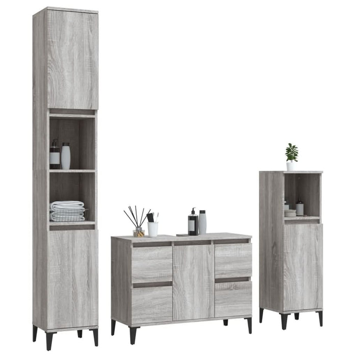 Set mobilier de baie, 3 piese, gri sonoma, lemn prelucrat - WALTI WALTI