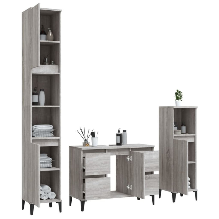 Set mobilier de baie, 3 piese, gri sonoma, lemn prelucrat - WALTI WALTI