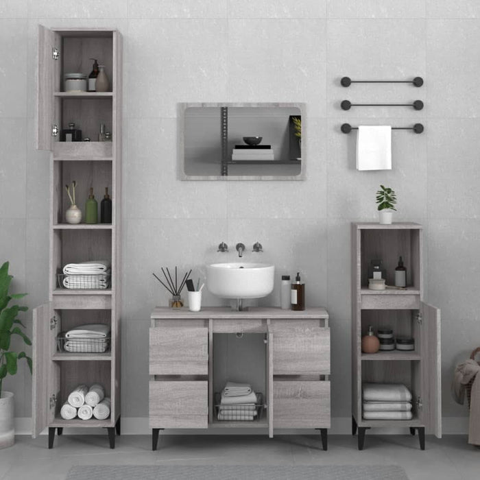 Set mobilier de baie, 3 piese, gri sonoma, lemn prelucrat - WALTI WALTI