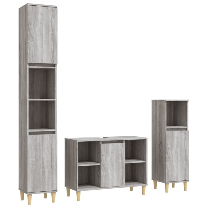 Set mobilier de baie, 3 piese, gri sonoma, lemn prelucrat - WALTI WALTI
