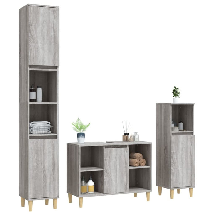 Set mobilier de baie, 3 piese, gri sonoma, lemn prelucrat - WALTI WALTI